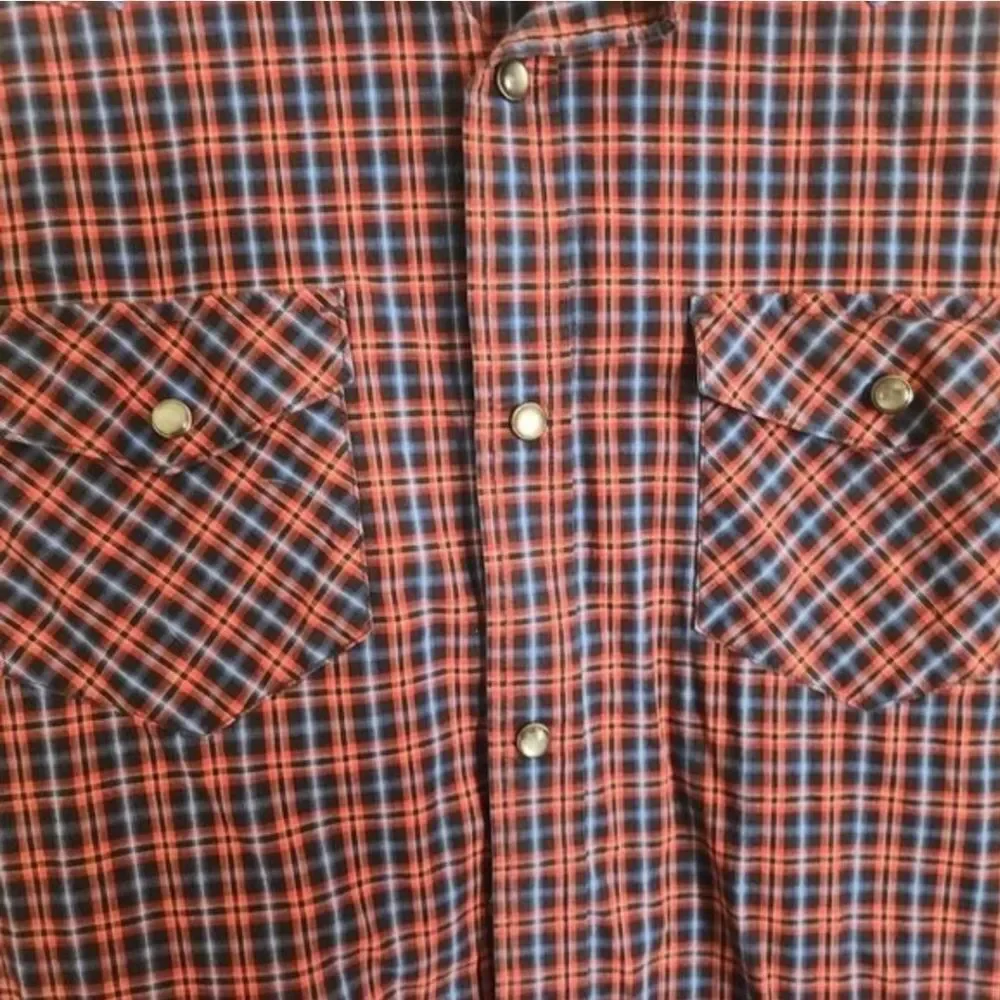 M70 Banana Republic Slim Fit Men's Red & Blue Plaid Western Shirt w Pearly Snaps